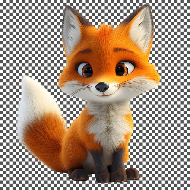 PSD adorable zorro de dibujos animados en 3d aislado sobre un fondo transparente