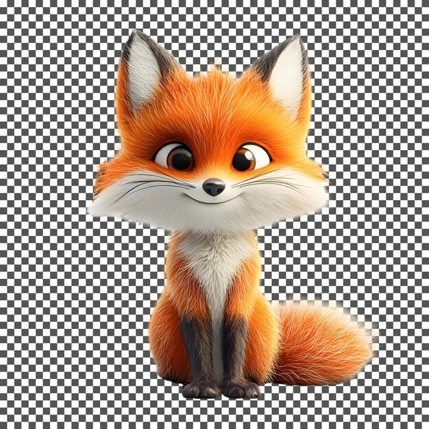 El adorable zorro de dibujos animados aislado sobre un fondo transparente