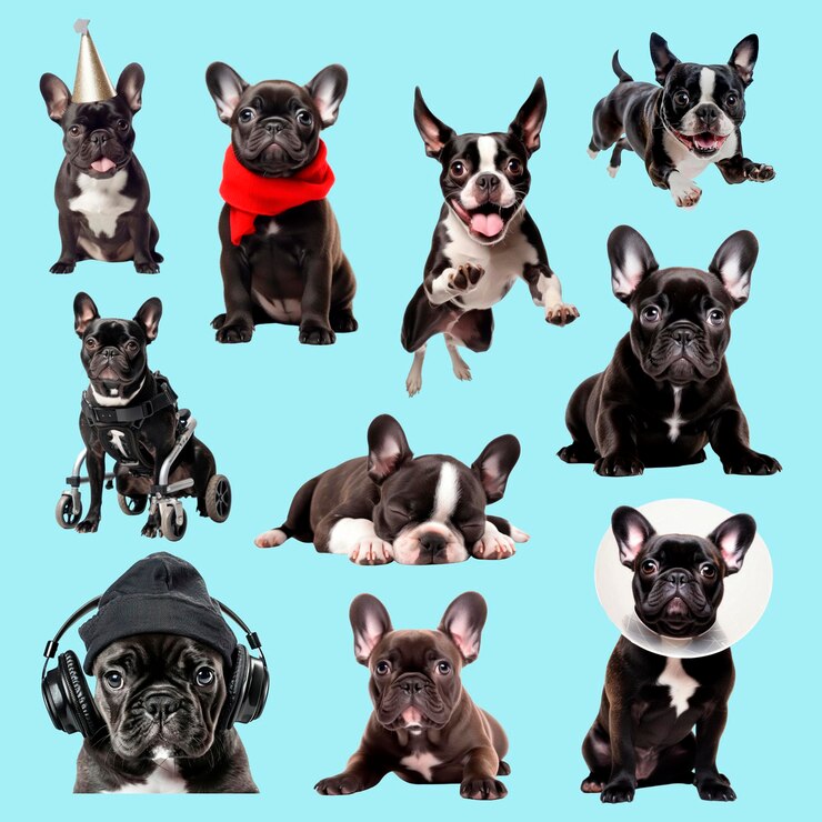 PSD adorables bulldogs franceses en varias poses
