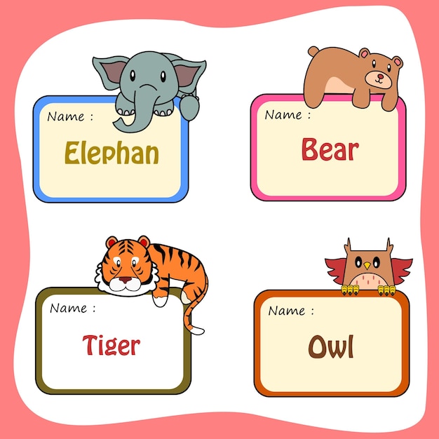 Adorables etiquetas de nombres de animales para niños