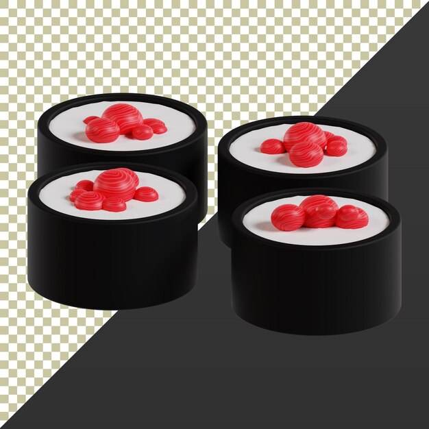 Adorables mini golosinas de sushi en un fondo aislado y transparente