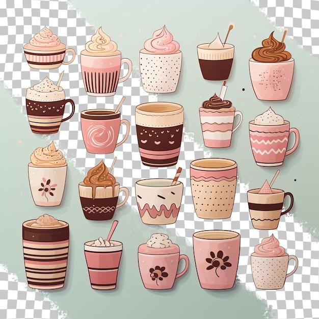 PSD adorables tazas para cupcakes y galletas en varios diseños de fondo transparente