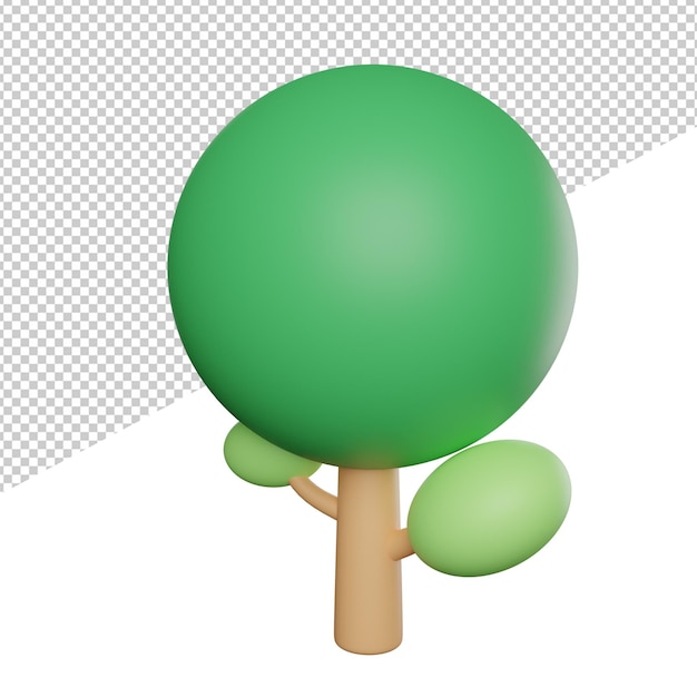 Adorável árvore vista lateral 3d renderização ícone ilustração fundo transparente