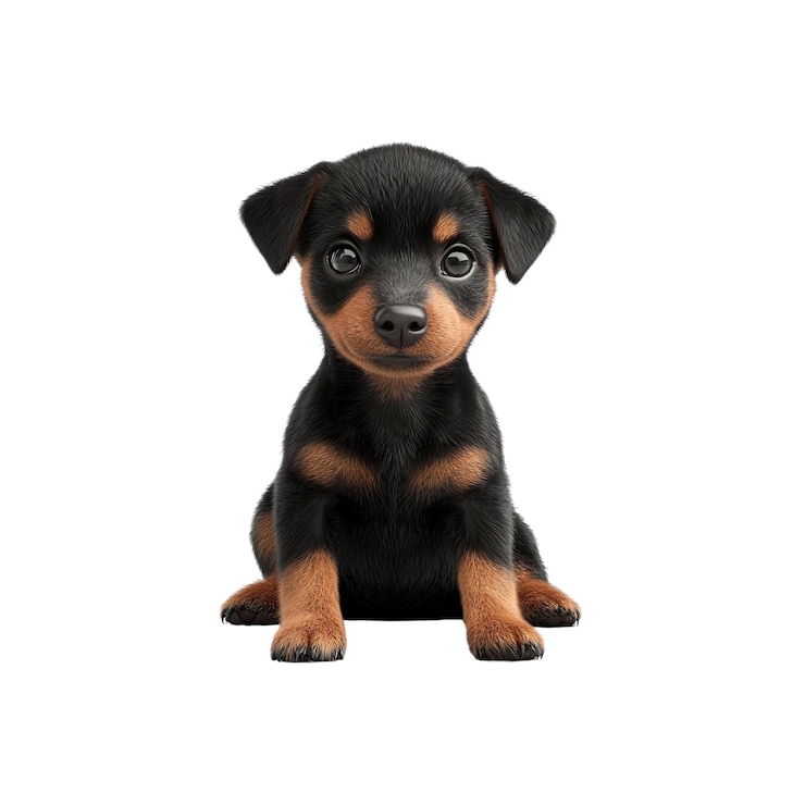 PSD adorável cachorrinho de pinscher em miniatura sentado
