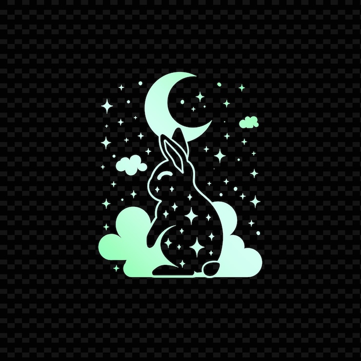 PSD adorável coelho de jade com desenho geométrico coelho feito de ge png inspirado em desenhos de ícones lunares