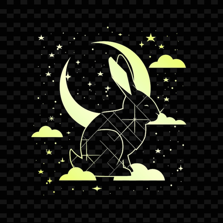PSD adorável coelho de jade com desenho geométrico coelho feito de ge png inspirado em desenhos de ícones lunares