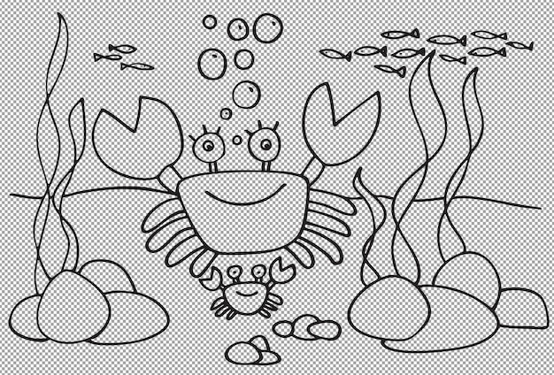 Adorável desenho animado Caranguejo no mar colorir Ilustração para