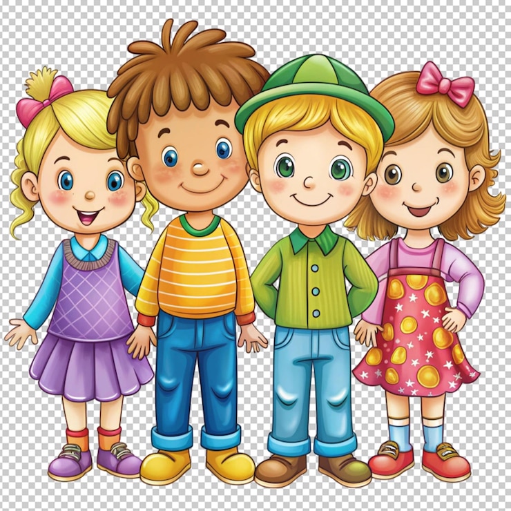 PSD adorável desenho animado crianças pequenas com colorido