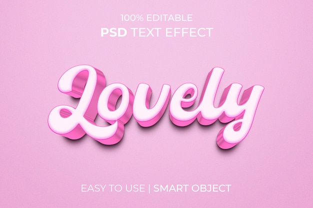 Adorável estilo de efeito de texto 3d editável rosa