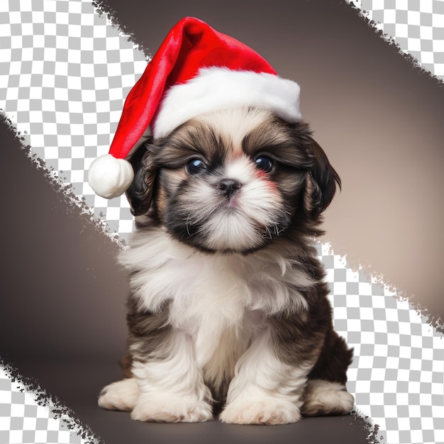 Adorável filhote de shih tzu vestido de pai natal