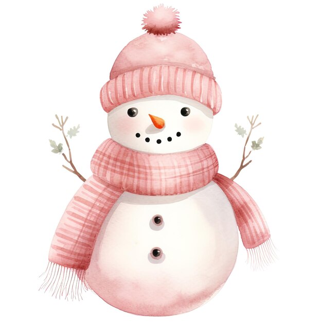 PSD adorável homem de neve rosa de natal clipart em aquarela inverno país das maravilhas delight