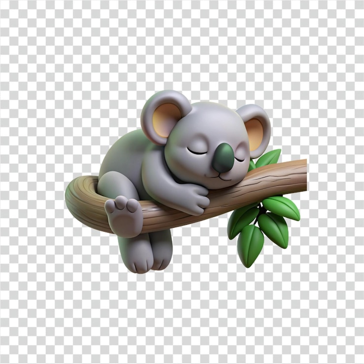 PSD adorável koala 3d dormindo em um galho