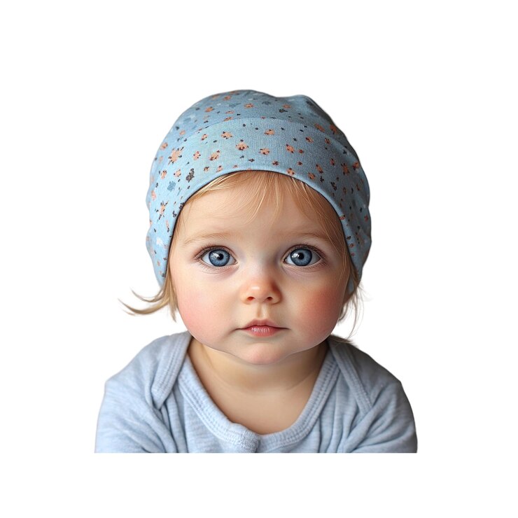 PSD adorável menina com chapéu azul com padrão floral