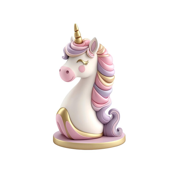 PSD adorável pastel rosa e roxo figurina de unicórnio 3d render