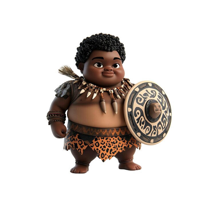 PSD adorável renderização 3d de um jovem menino tribal africano com escudo