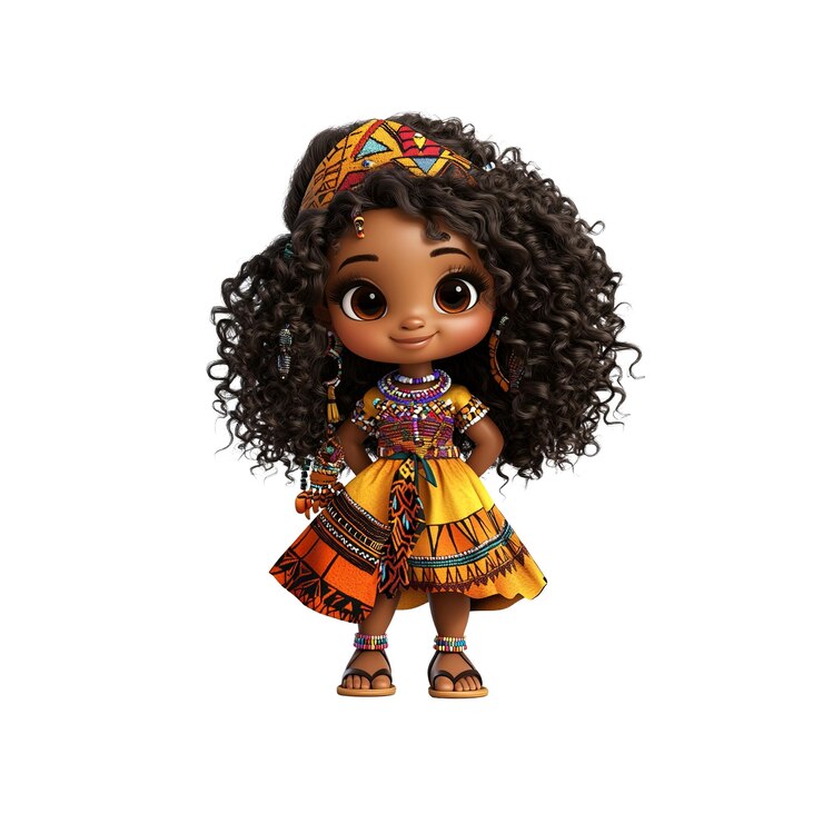 PSD adorável renderização 3d de uma menina negra em trajes tradicionais africanos