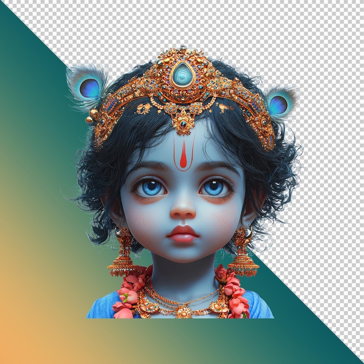 PSD adorável retrato digital do bebê krishna, divindade hindu