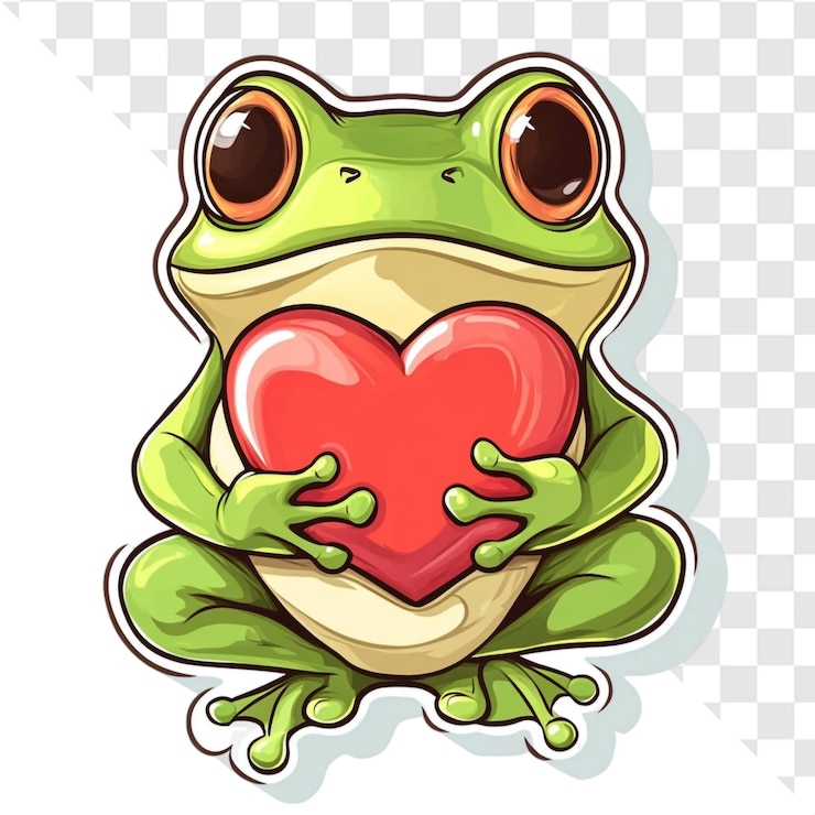 PSD adorável sapo segurando um coração vermelho doce dia dos namorados amor