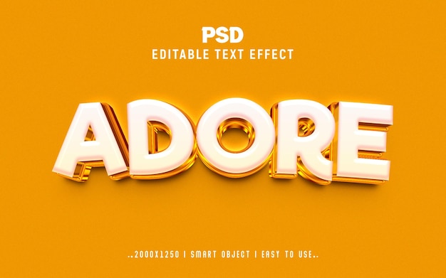 Adore le style d'effet de texte PSD 3D modifiable