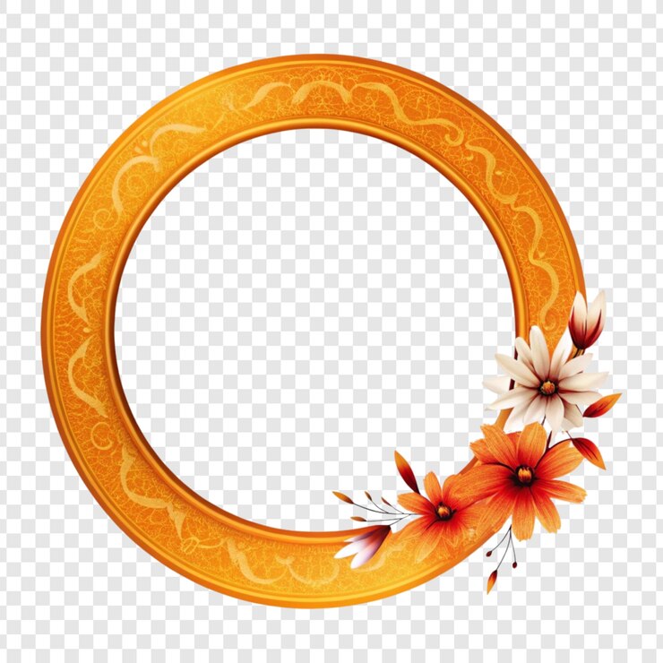 PSD adornar el marco del círculo naranja con flores de otoño