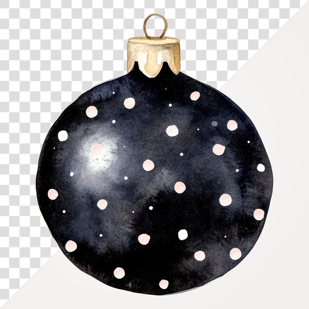 Adorno navideño de PNG negro y con patrón de puntos brillantes ilustración arte de acuarela
