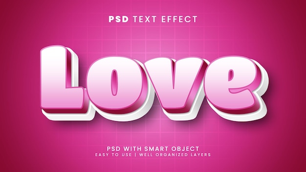 Adoro efeito de texto editável em 3d com estilo de fonte rosa e elegante