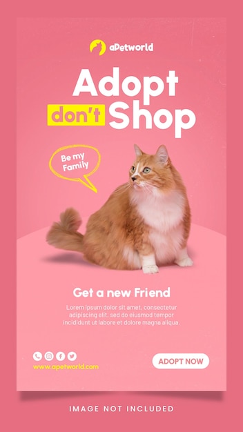 Adote um modelo de história do instagram de mídia social de panfleto de animal de estimação