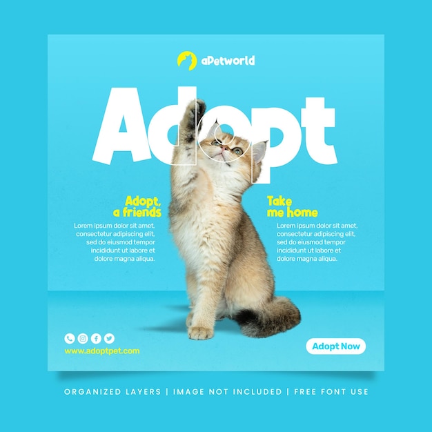 PSD adote uma mídia social de promoção de animais de estimação e um modelo de banner da web de postagem no instagram