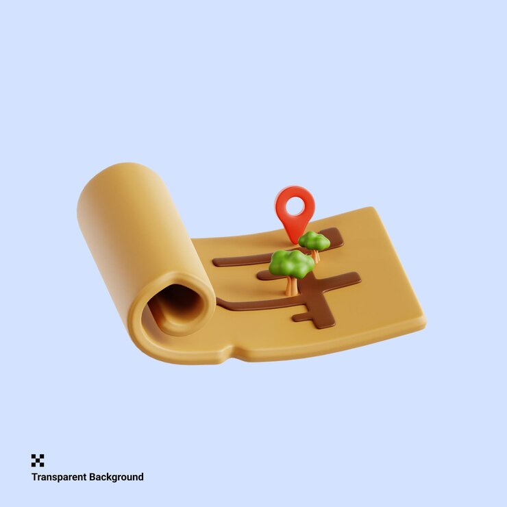 PSD adventure maps for exploratory journeys 3d icon illustration