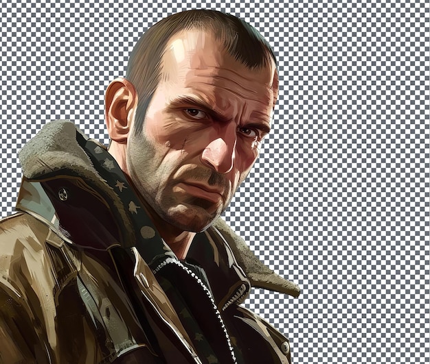 PSD adverse niko bellic grand vol isolé sur un fond transparent