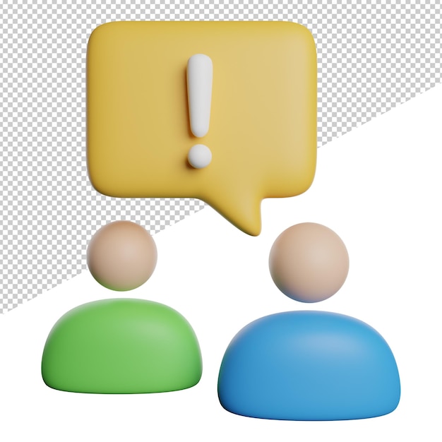 Advertencia Chat Talk vista frontal 3d renderizado icono ilustración sobre fondo transparente