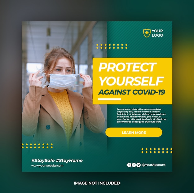 Advertencia de coronavirus plantilla de publicación de banner de instagram de redes sociales o folleto cuadrado
