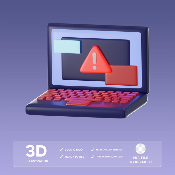 Advertencia de portátil PSD en 3D Ilustración