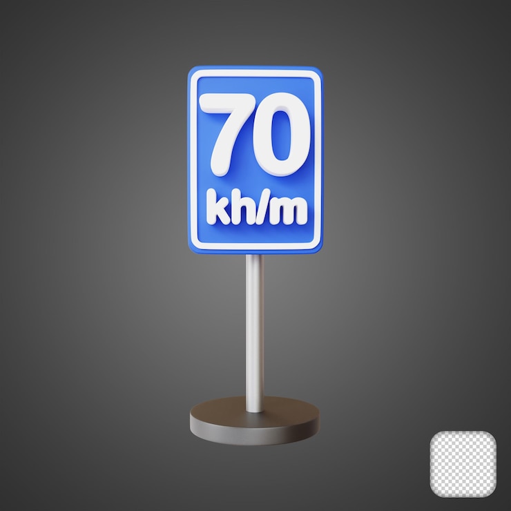 PSD advisory 70 speed limit road sign traffic 3d illustration