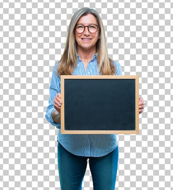 PSD Ältere schöne frau mit einem plakat