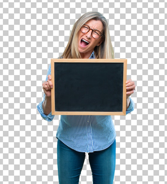 PSD Ältere schöne frau mit einem plakat