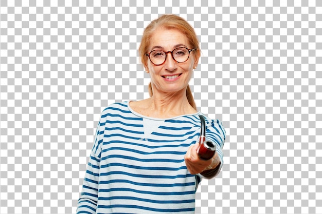 Ältere Schönheit mit einem Rauchweinleserohr
