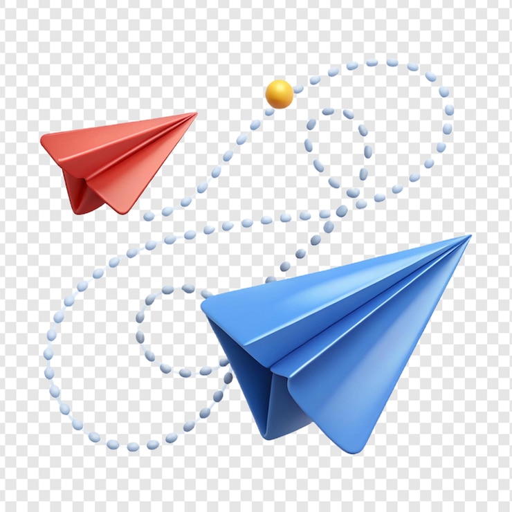 PSD aerei di carta in volo con linee punteggiate illustrazione in stile cartone animato 3d