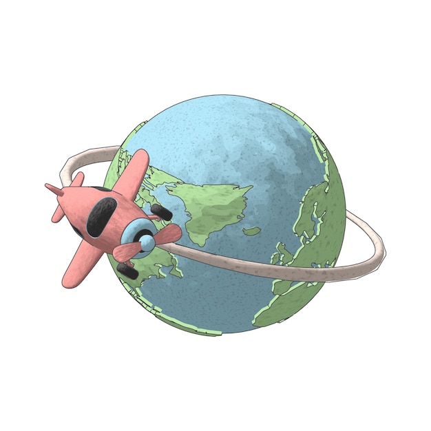Aereo 3D che circonda il globo Un viaggio intorno al mondo
