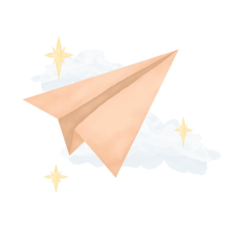 PSD aereo di carta con nuvole e stelle composizione colore acquerello marcatore illustrazione digitale