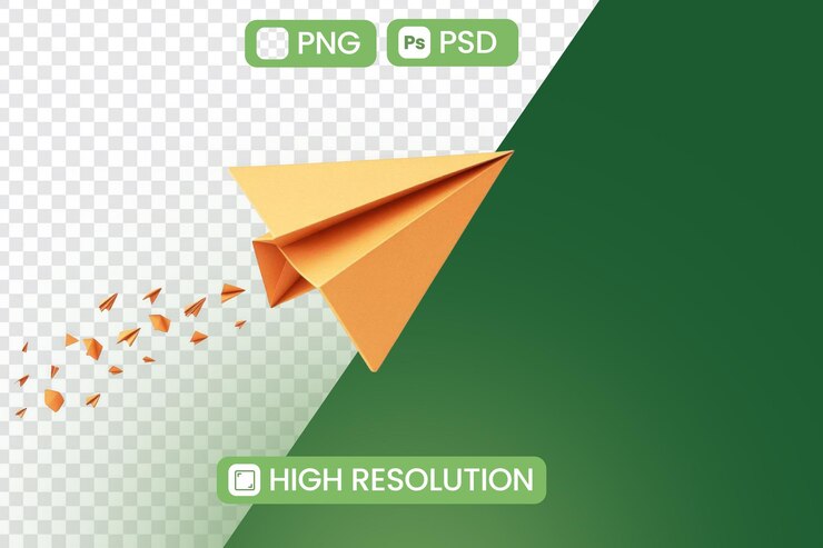 PSD aereo di carta vola con piccoli aerei di carta seguendo il concetto di realizzazione