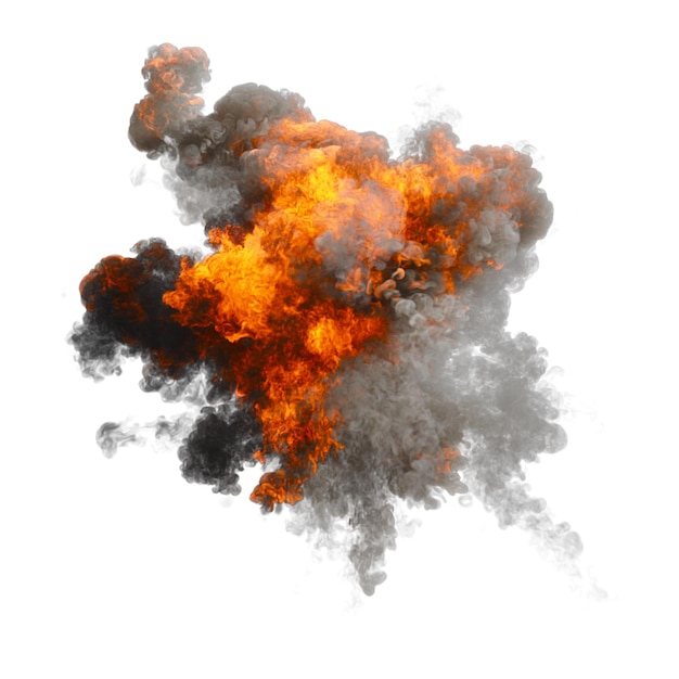aerial explosion isolated transparent background 3d rendering