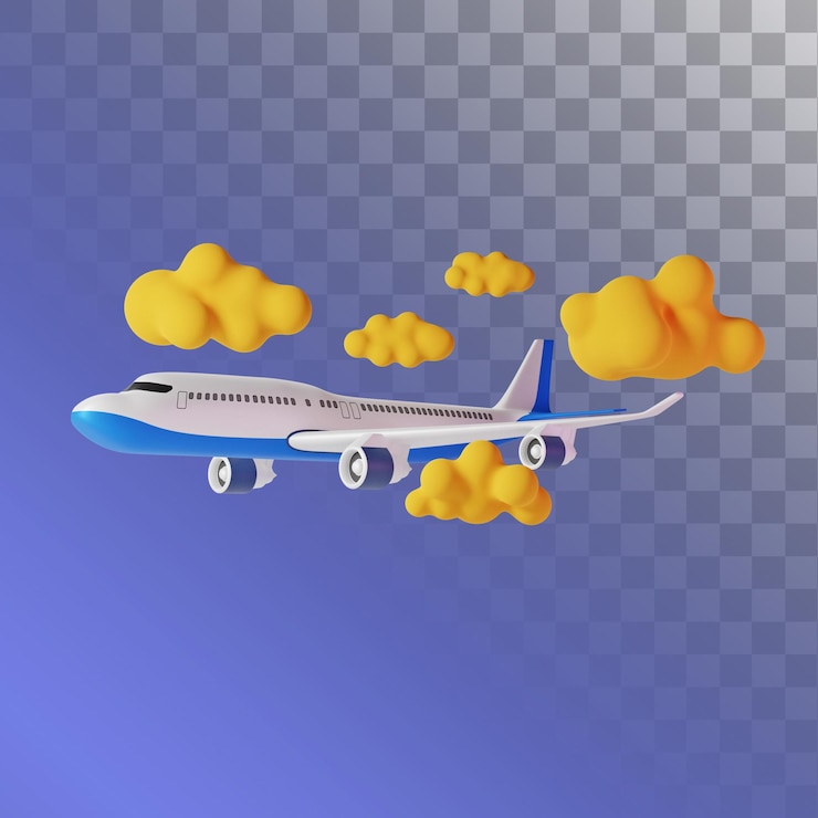 PSD aeroplano che vola con il cloud 3d illustration