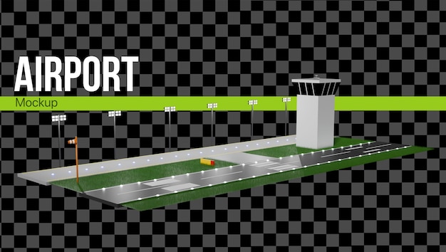 Aeropuerto 3D con maqueta de pista y control de tráfico aéreo