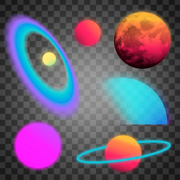 Aesthetic galaxy png sticker neon colorata collezione di clip astronomici