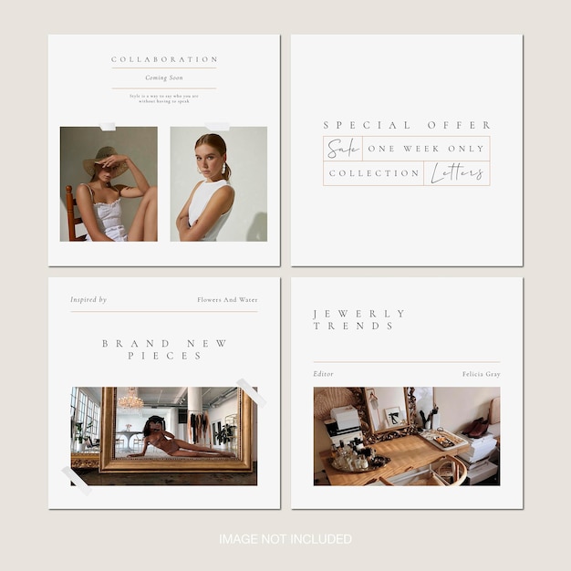 Ästhetische, elegante Instagram-Beiträge, Geschichten-Vorlagen, Beige-Weiß-Neutralfarben für den Online-Shop PSD