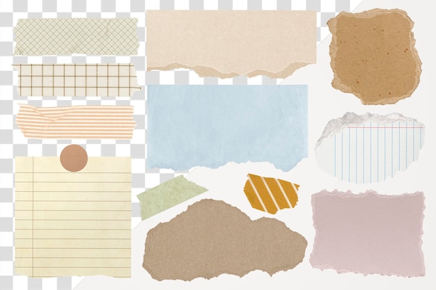 Ästhetische png zerrissene Papiere Aufkleber Zeitschrift Collage Element Set transparenter Hintergrund