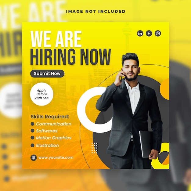 affari stiamo assumendo lavoro dipendente modello di post banner sui social media