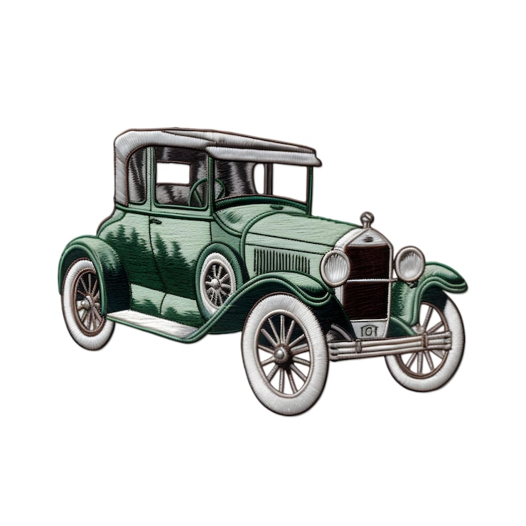 PSD affascinante ricamo per auto d'epoca con eleganti motivi floreali isolati su sfondo bianco