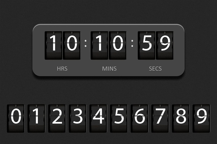 PSD affichage du compte à rebours de l'horloge définir les numéros retourner la montre tableau de bord noir analogique chronomètre numérique